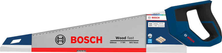 Cưa tay Bosch 550 mm, 7 răng/inch, dùng để cắt gỗ nhanh chóng.